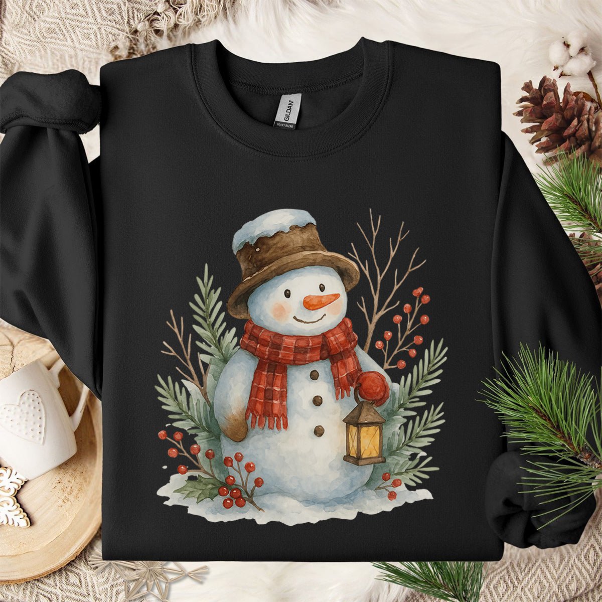 Rustic Snowman with Lantern Sweatshirt