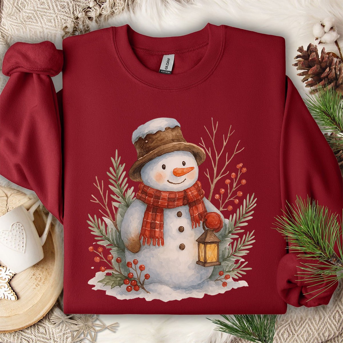 Rustic Snowman with Lantern Sweatshirt