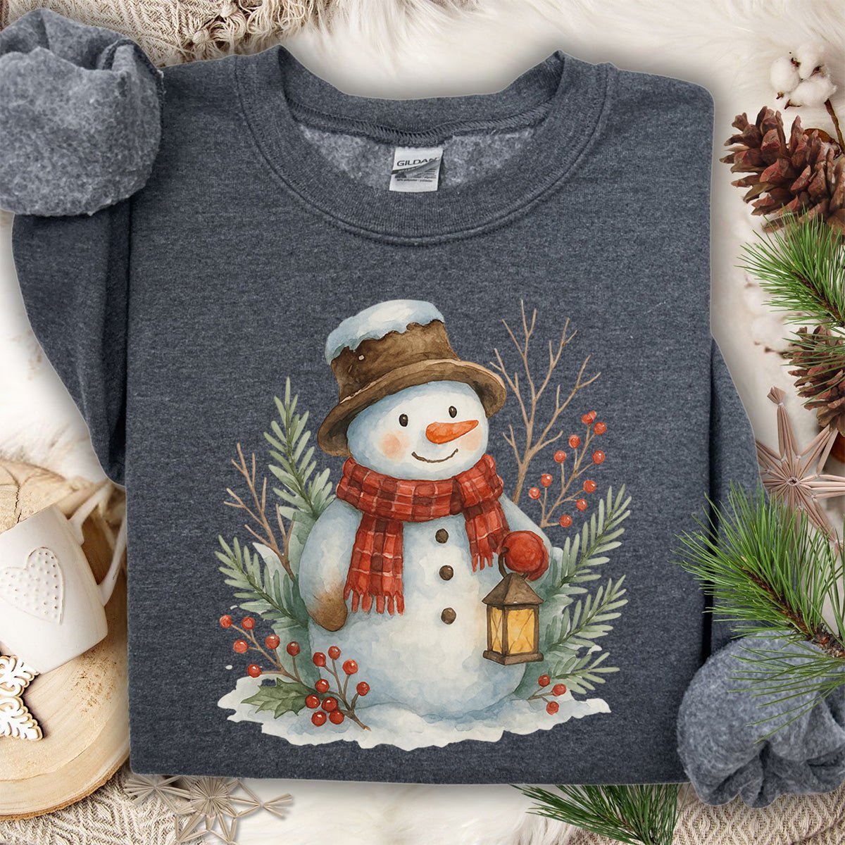 Rustic Snowman with Lantern Sweatshirt