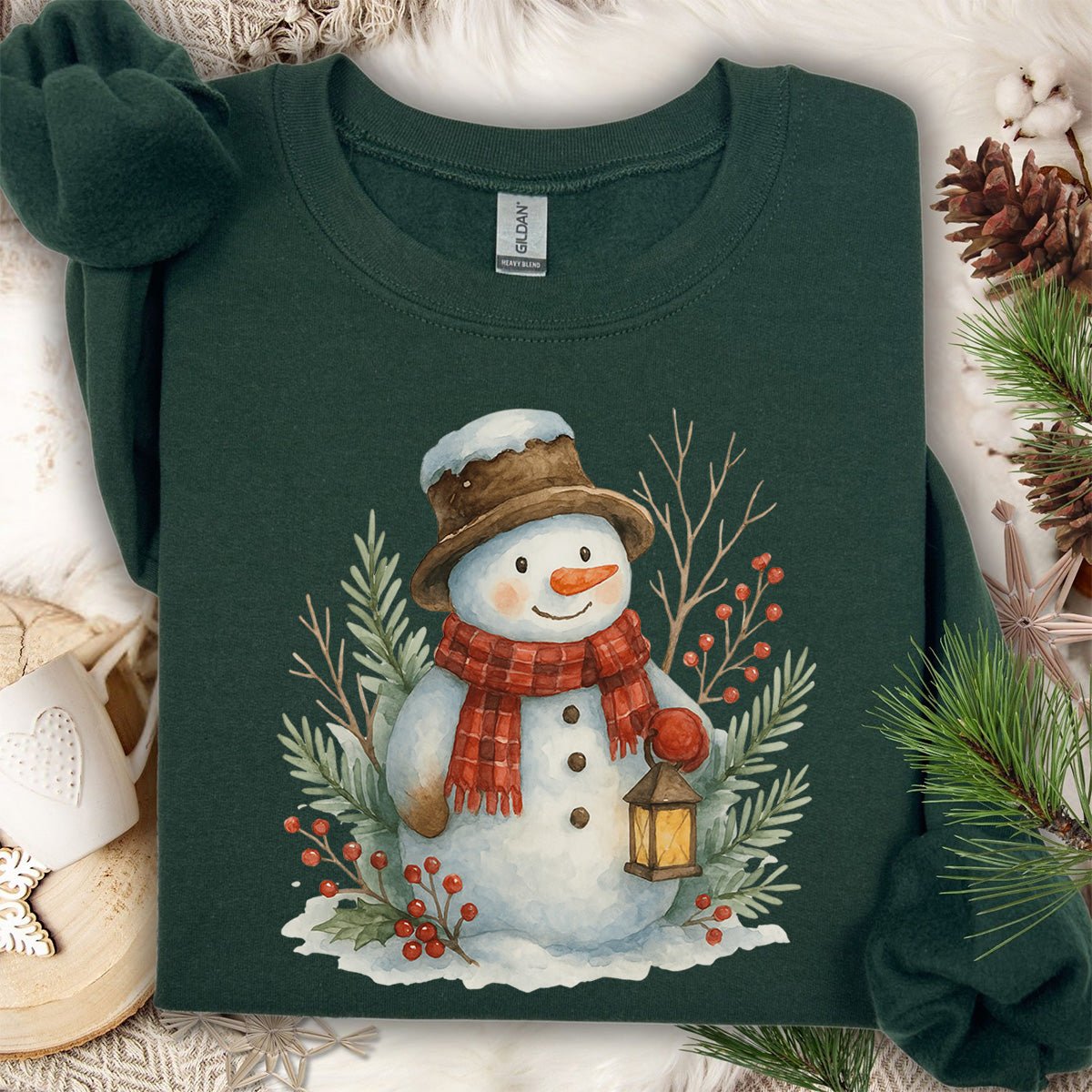 Rustic Snowman with Lantern Sweatshirt