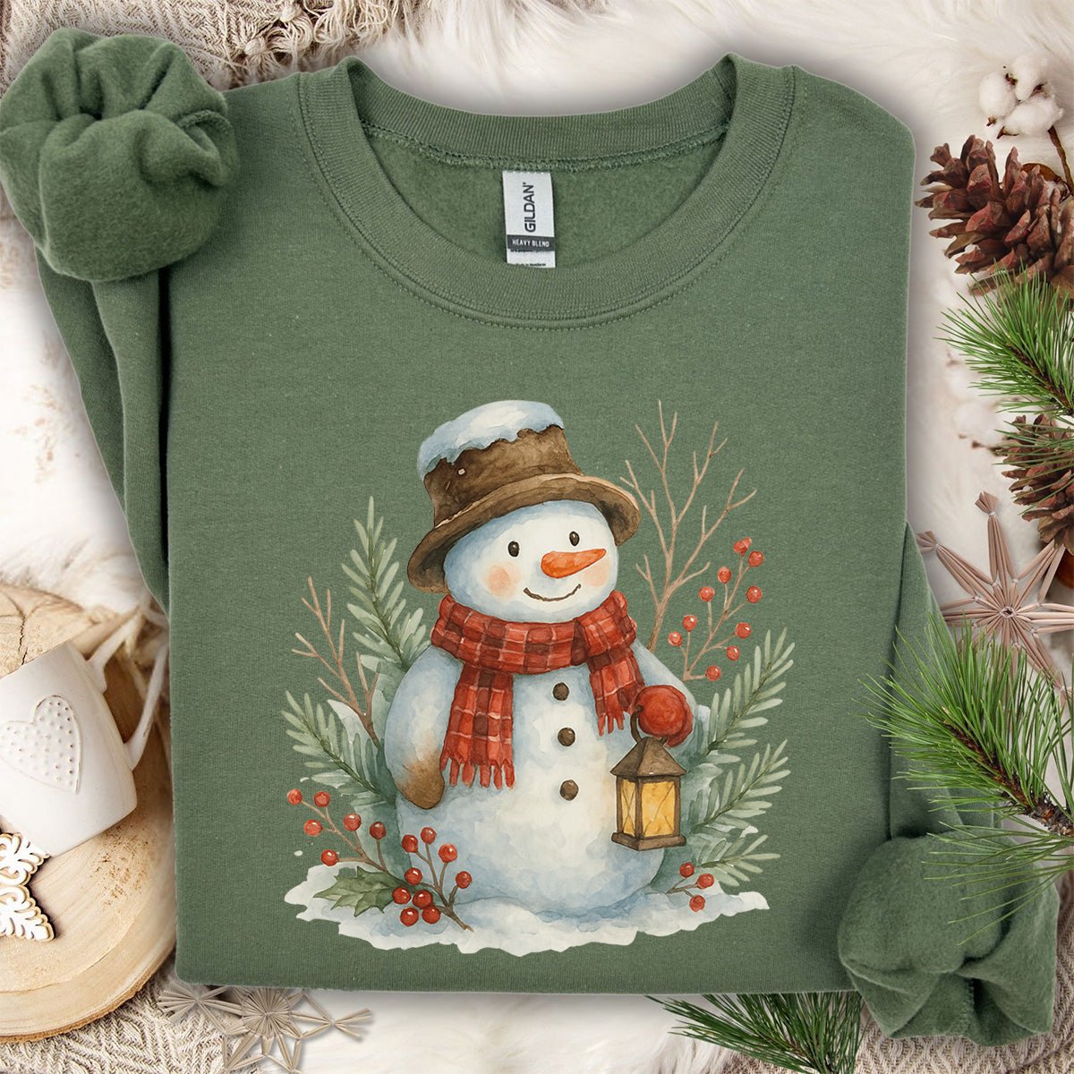 Rustic Snowman with Lantern Sweatshirt