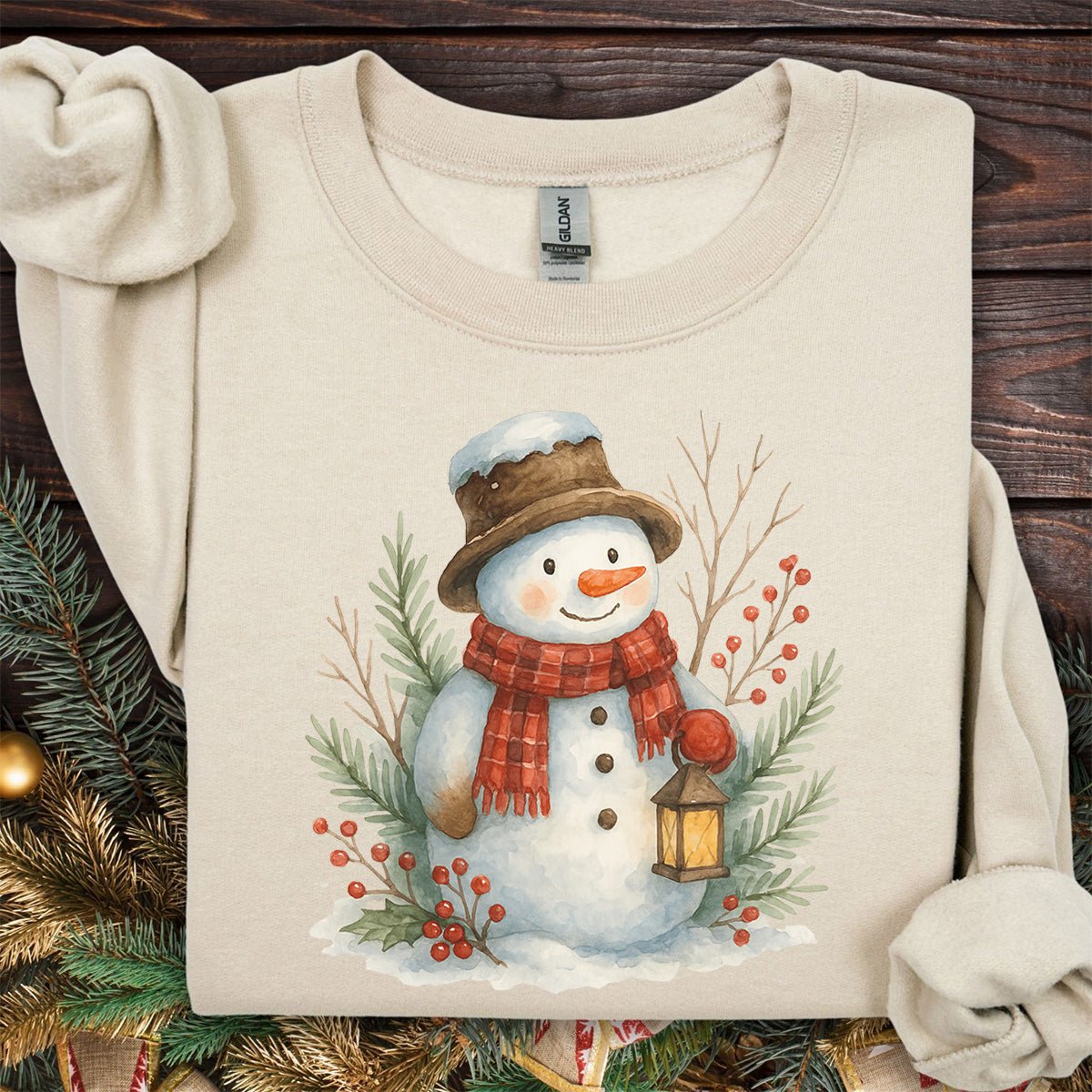 Rustic Snowman with Lantern Sweatshirt