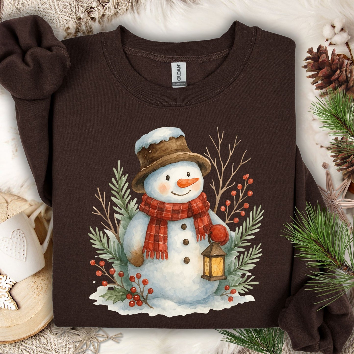 Rustic Snowman with Lantern Sweatshirt