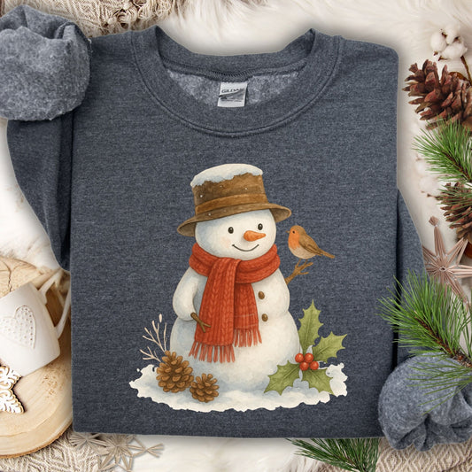 Rustic Snowman with Sparrow Sweatshirt