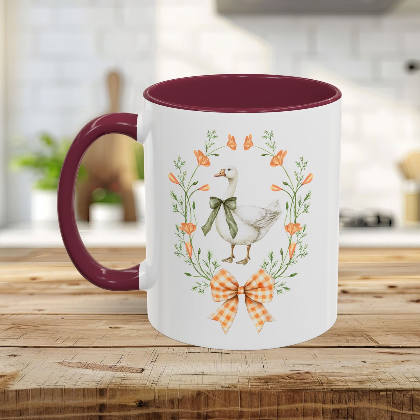 Rustic Spring Farmhouse Goose Mug in Wreath Mug (11oz & 15oz)