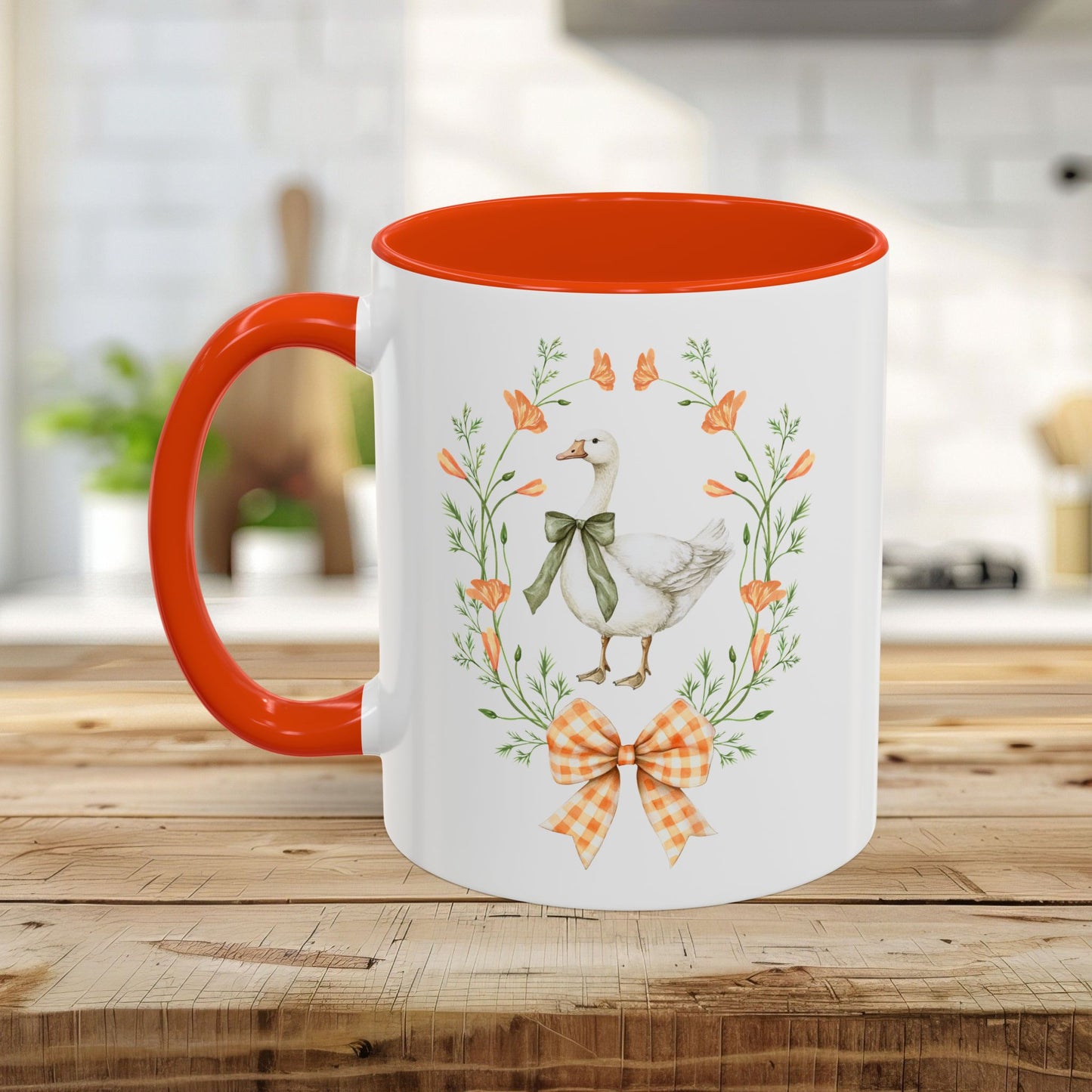 Rustic Spring Farmhouse Goose Mug in Wreath Mug (11oz & 15oz)