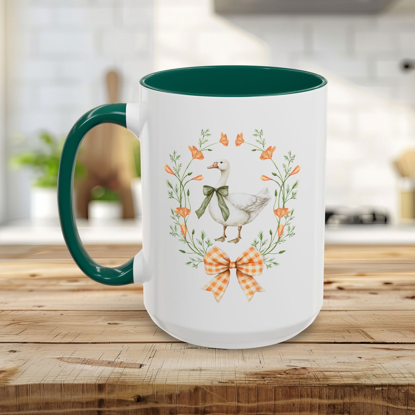 Rustic Spring Farmhouse Goose Mug in Wreath Mug (11oz & 15oz)