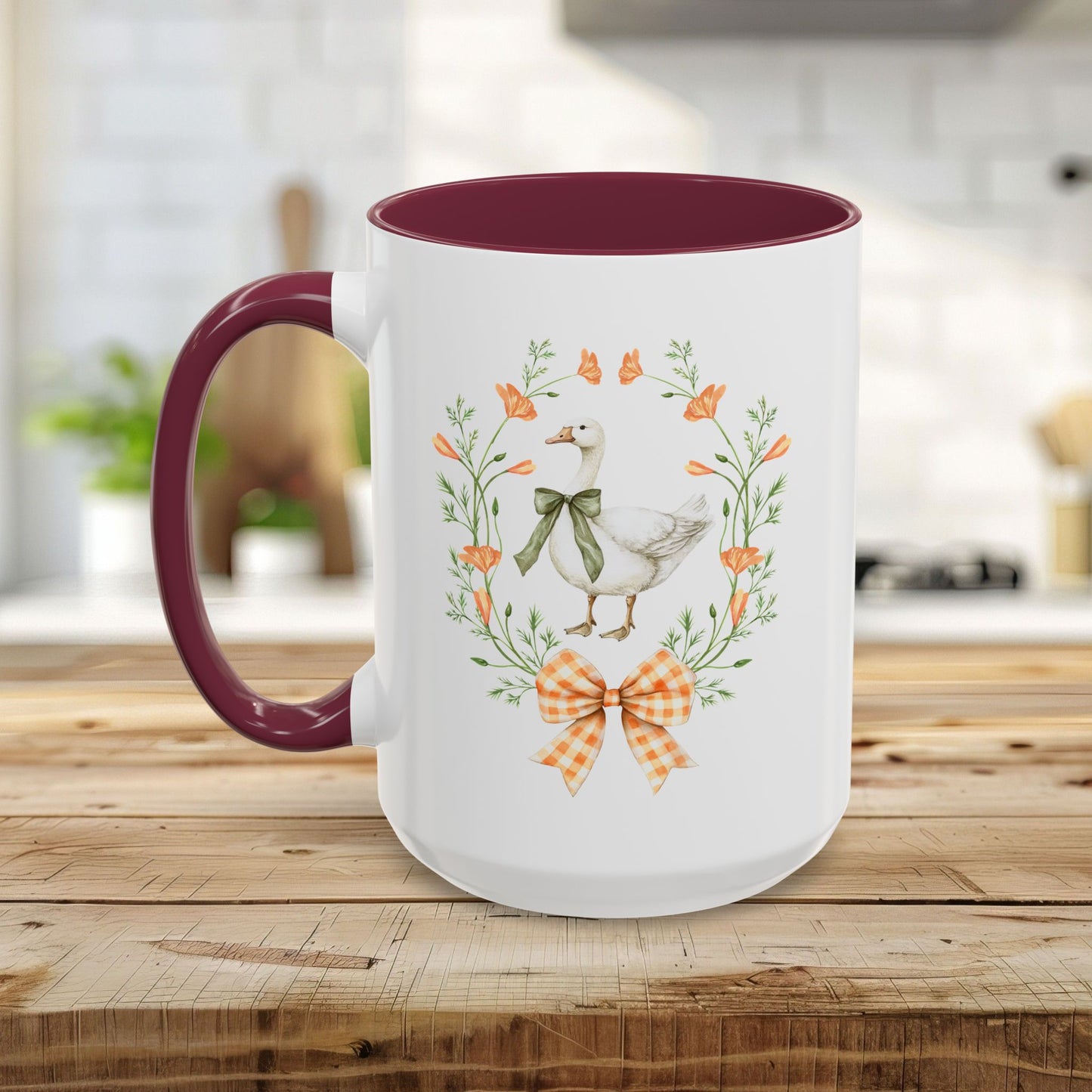 Rustic Spring Farmhouse Goose Mug in Wreath Mug (11oz & 15oz)