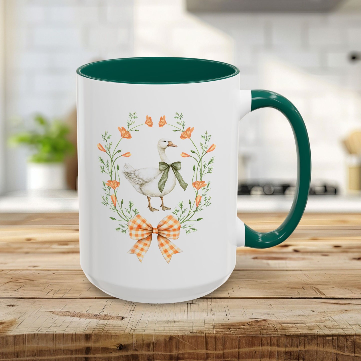 Rustic Spring Farmhouse Goose Mug in Wreath Mug (11oz & 15oz)