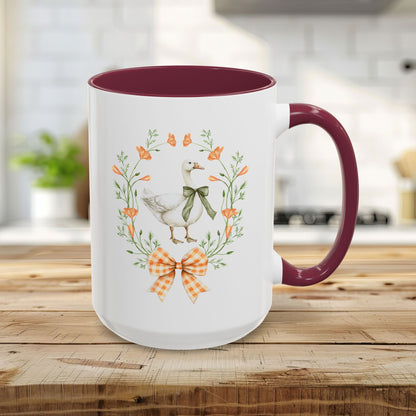 Rustic Spring Farmhouse Goose Mug in Wreath Mug (11oz & 15oz)
