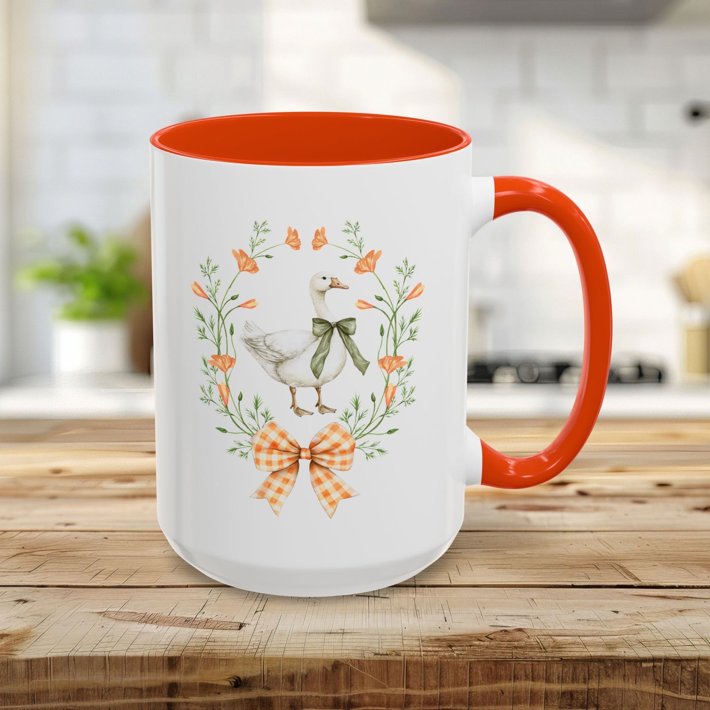 Rustic Spring Farmhouse Goose Mug in Wreath Mug (11oz & 15oz)