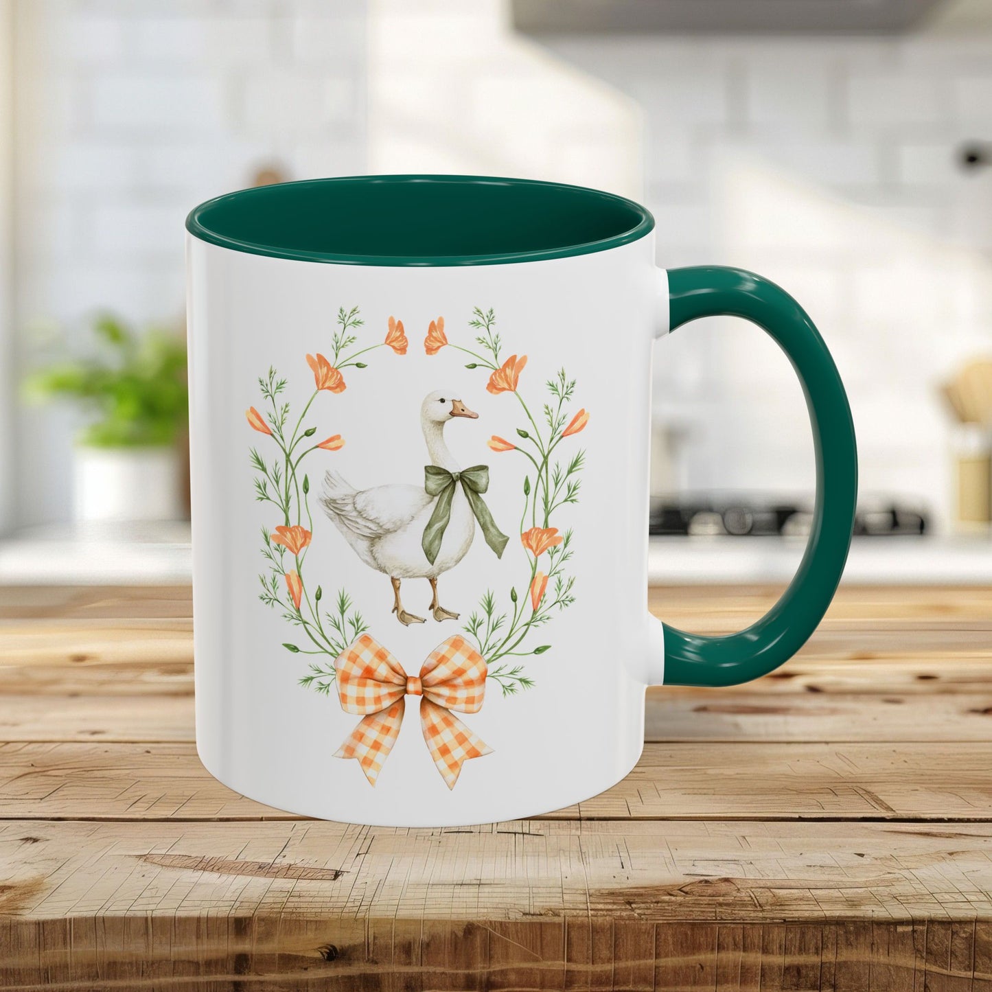 Rustic Spring Farmhouse Goose Mug in Wreath Mug (11oz & 15oz)