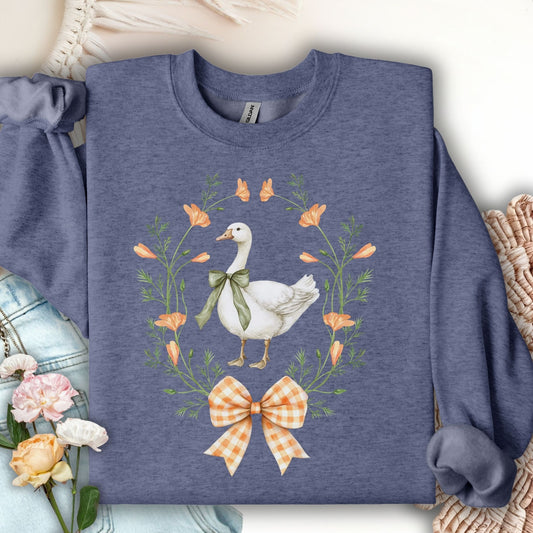 Rustic Spring Farmhouse Goose & Wreath Sweatshirt