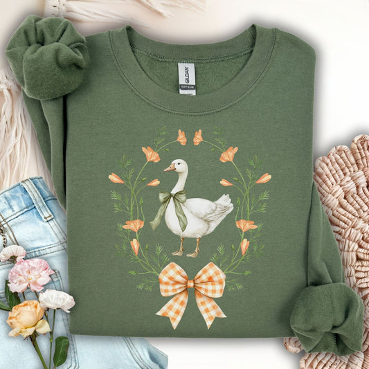 Rustic Spring Farmhouse Goose & Wreath Sweatshirt