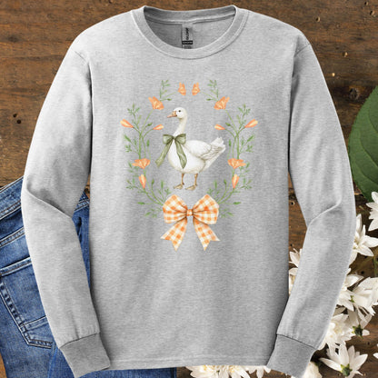 Rustic Spring Farmhouse Goose in Wreath Long Sleeve Tee