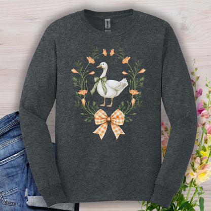 Rustic Spring Farmhouse Goose in Wreath Long Sleeve Tee