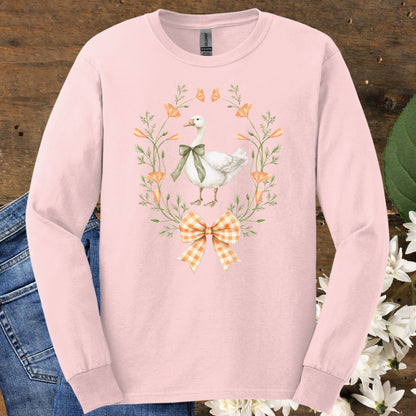 Rustic Spring Farmhouse Goose in Wreath Long Sleeve Tee