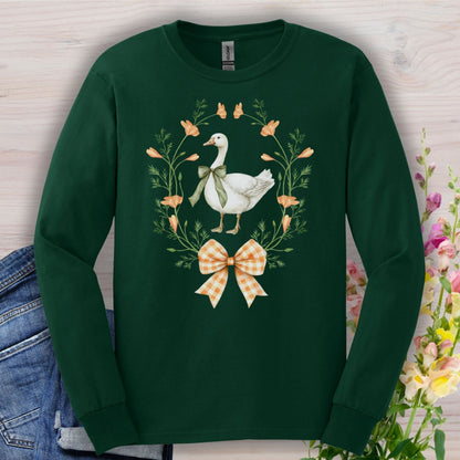 Rustic Spring Farmhouse Goose in Wreath Long Sleeve Tee
