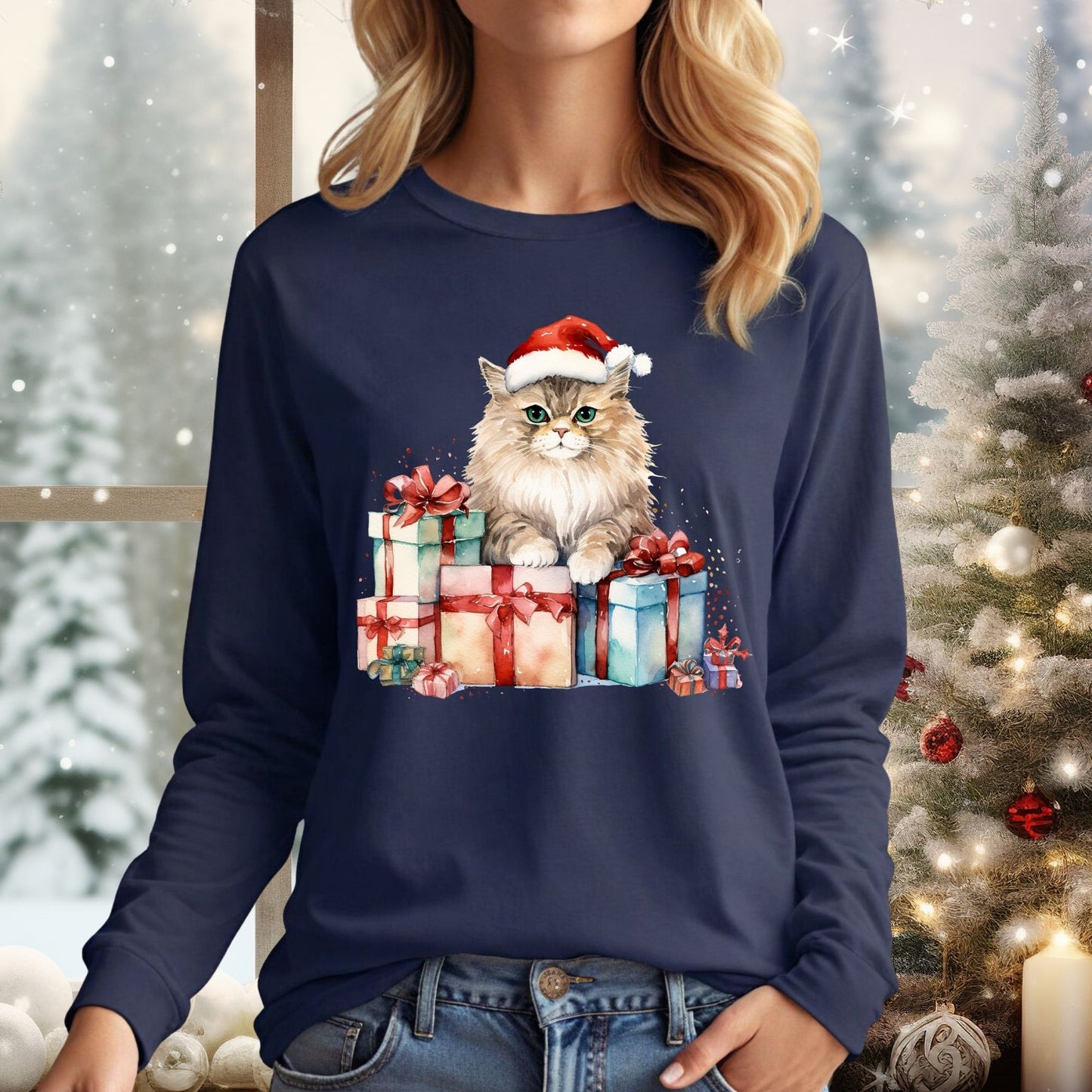 Santa Kitty Long Sleeve Tee