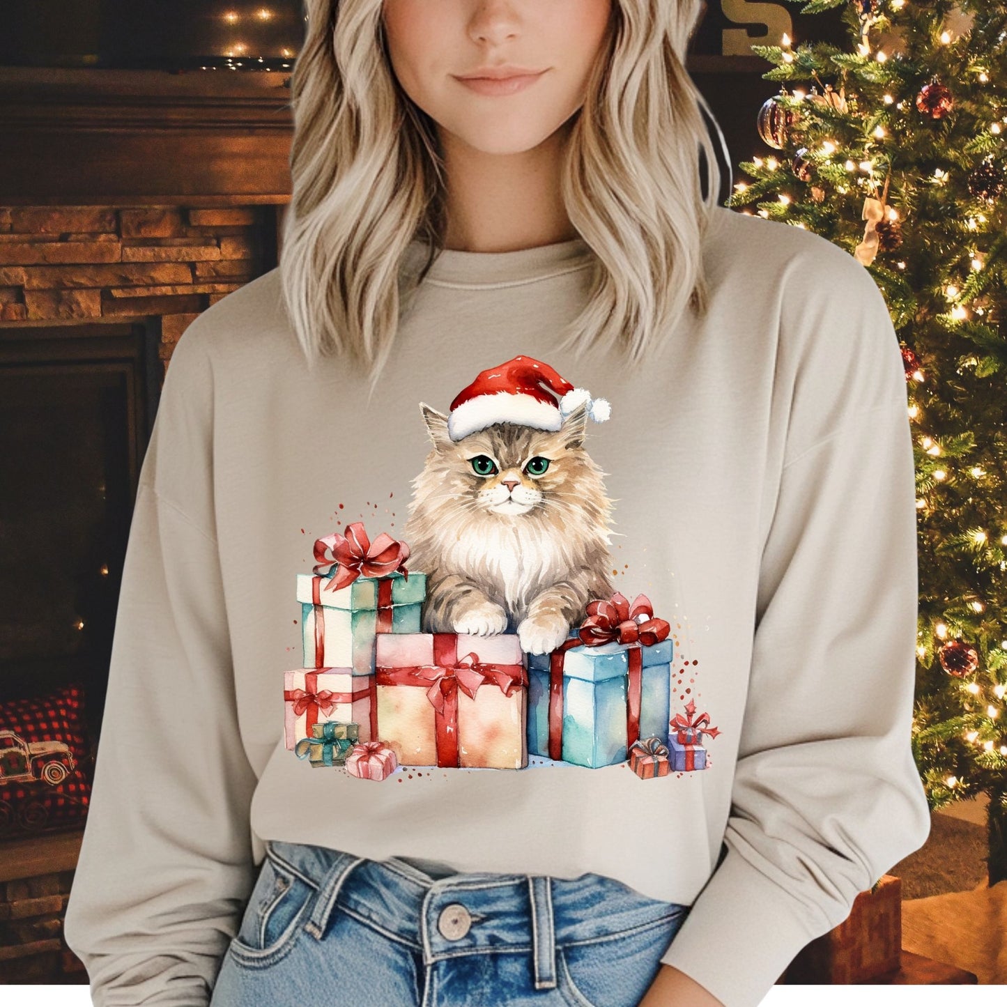 Santa Kitty Long Sleeve Tee