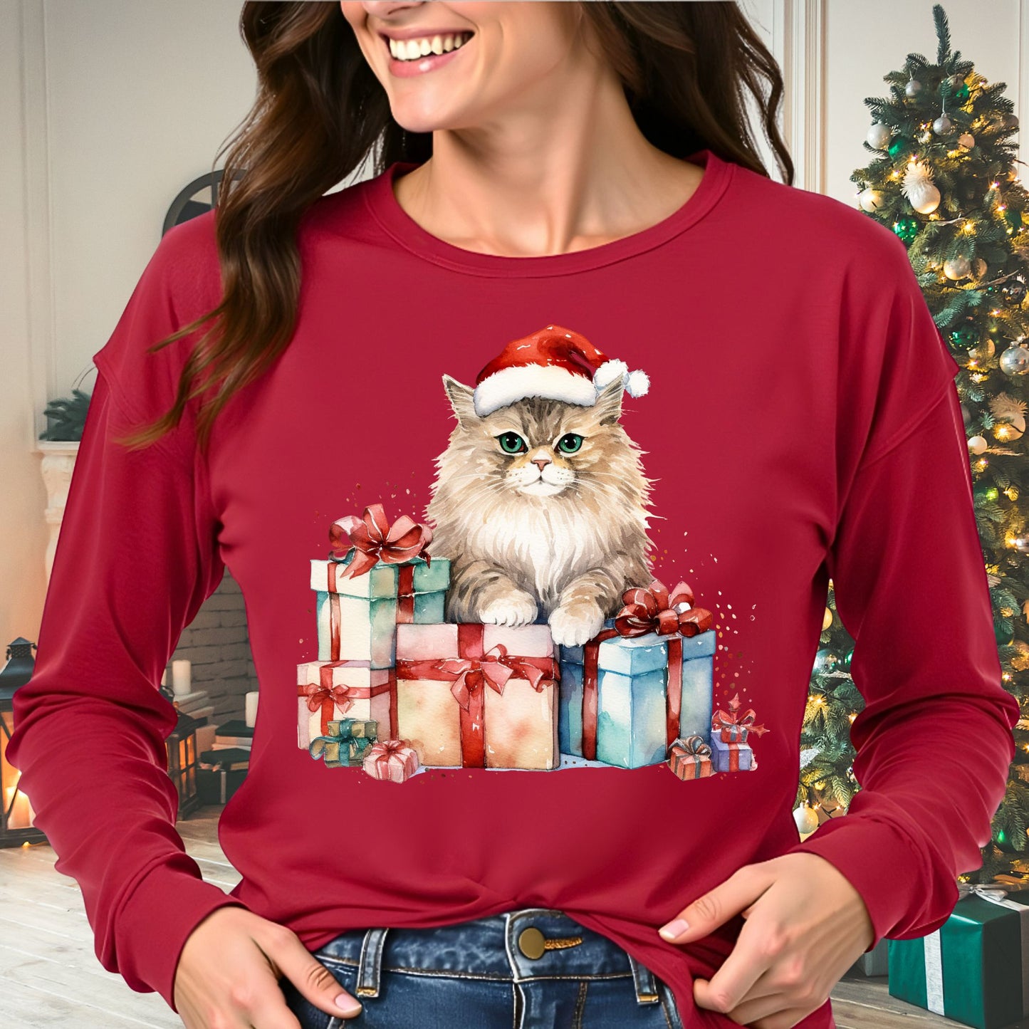 Santa Kitty Long Sleeve Tee