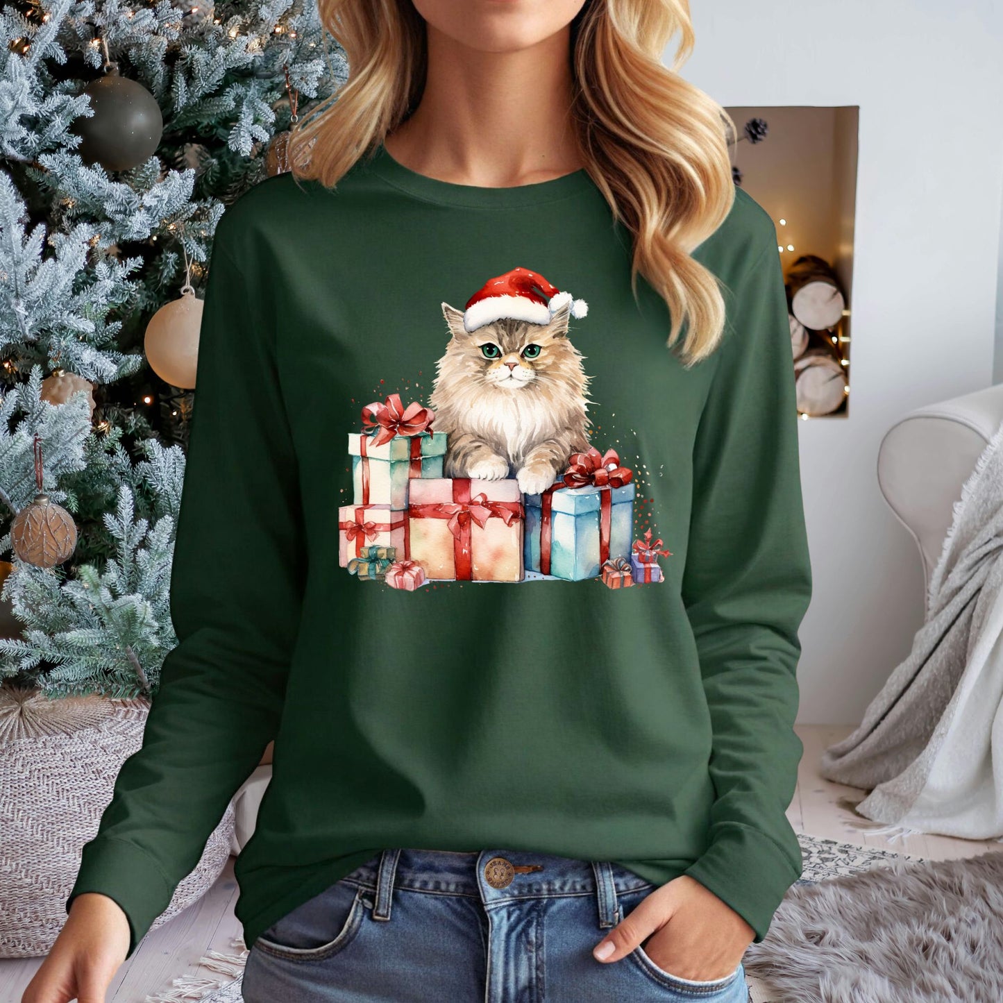 Santa Kitty Long Sleeve Tee