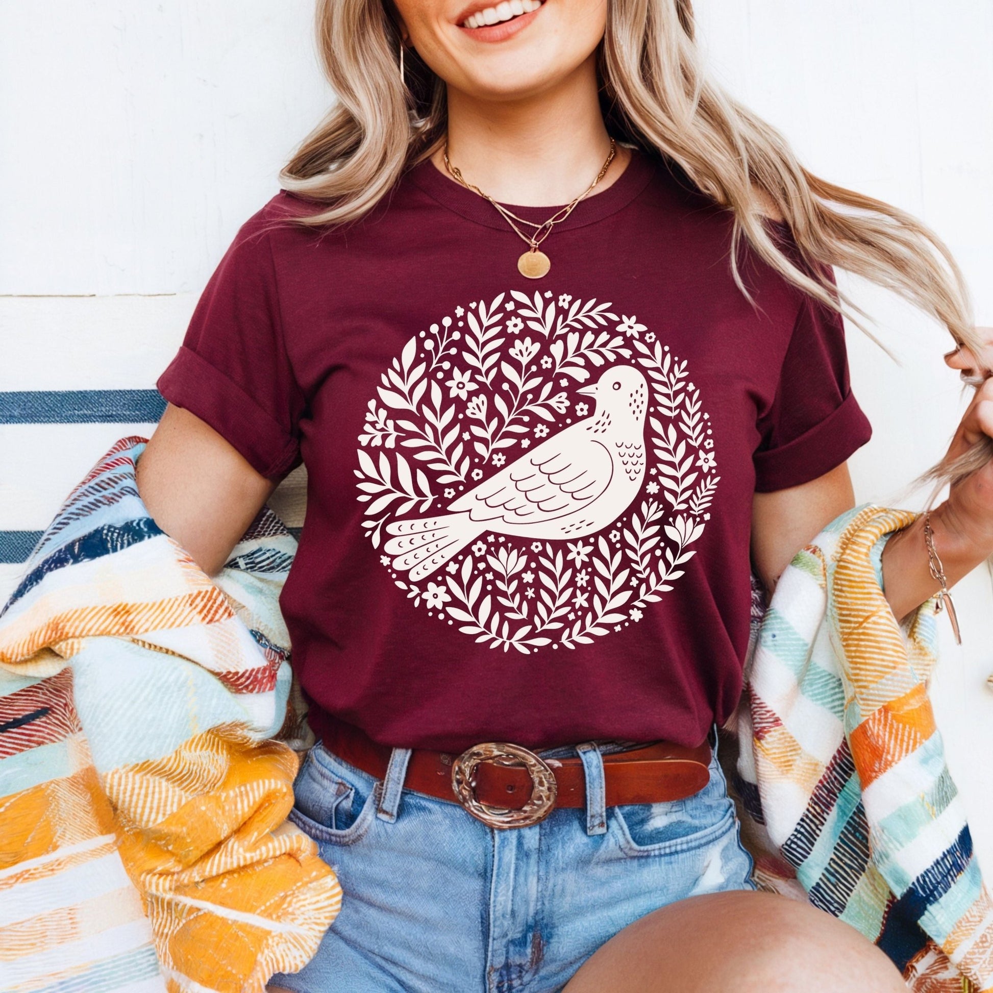 Scandinavian Bird Art T-Shirt