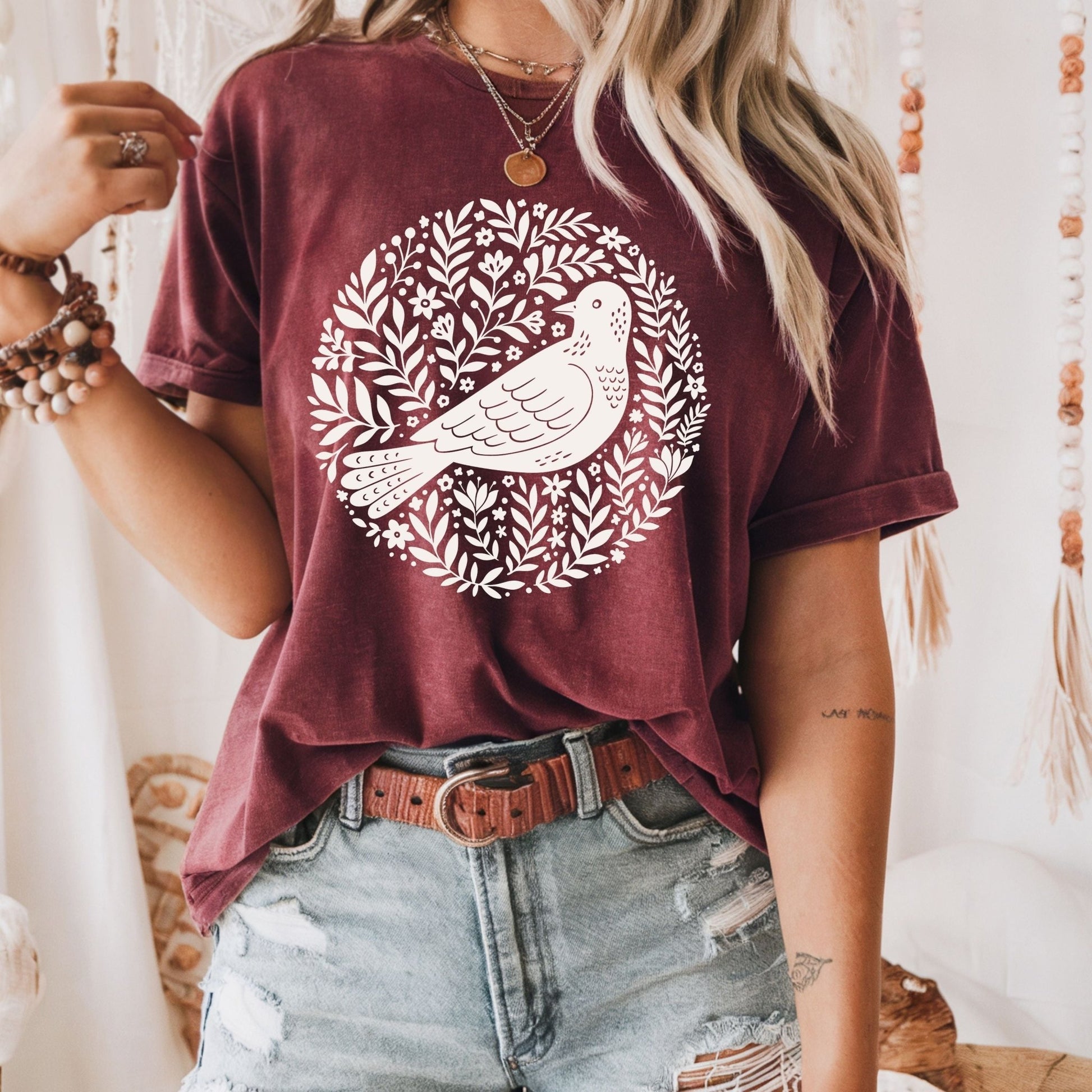 Scandinavian Bird Art T-Shirt