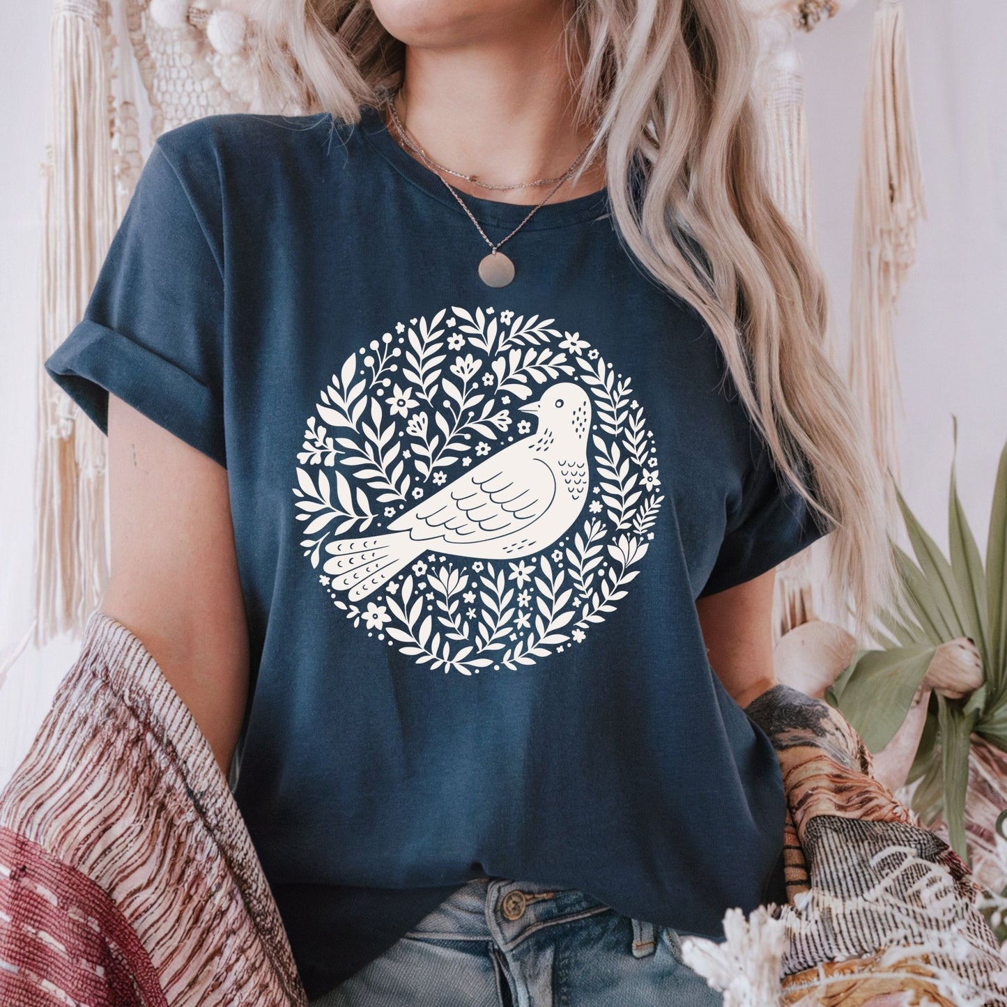 Scandinavian Bird Art T-Shirt