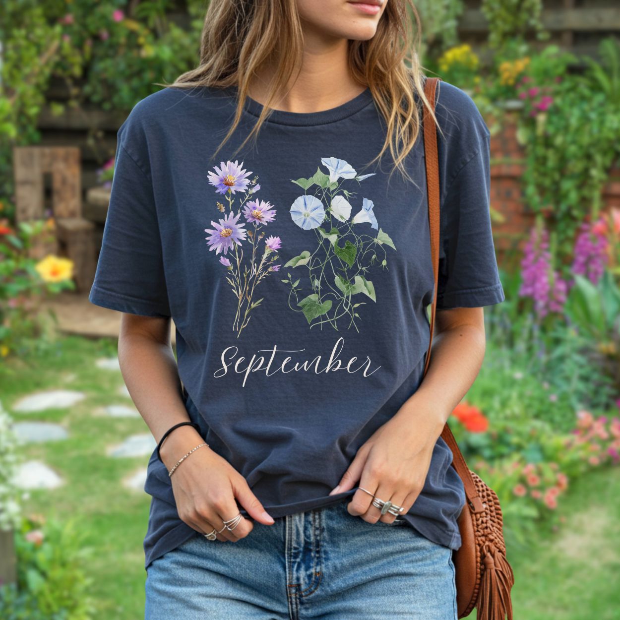 September Birth Month Flower T-Shirt — Aster & Morning Glory