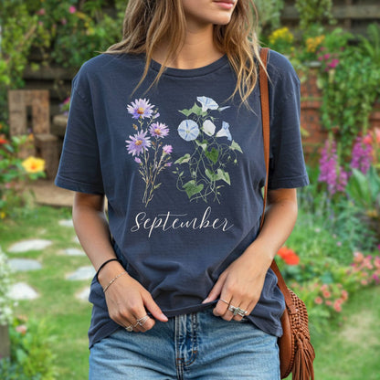 September Birth Month Flower T-Shirt — Aster & Morning Glory