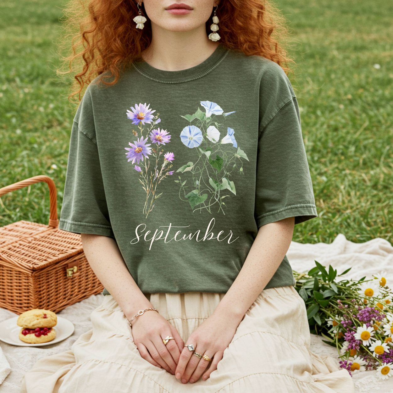 September Birth Month Flower T-Shirt — Aster & Morning Glory
