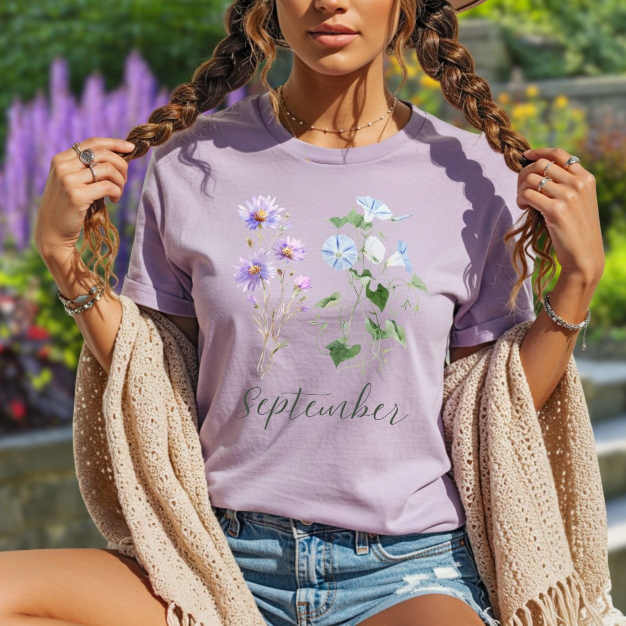 September Birth Month Flower T-Shirt — Aster & Morning Glory