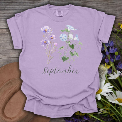 September Birth Month Flower T-Shirt — Aster & Morning Glory
