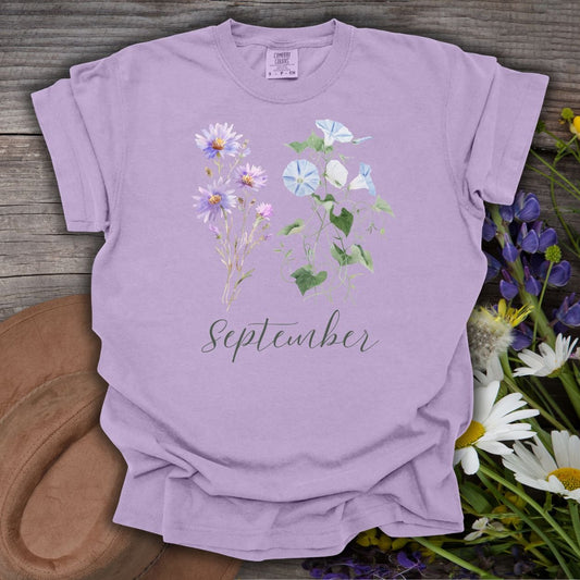 September Birth Month Flower T-Shirt — Aster & Morning Glory