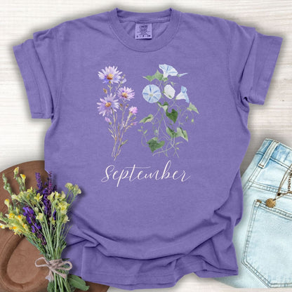 September Birth Month Flower T-Shirt — Aster & Morning Glory
