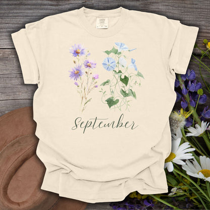 September Birth Month Flower T-Shirt — Aster & Morning Glory