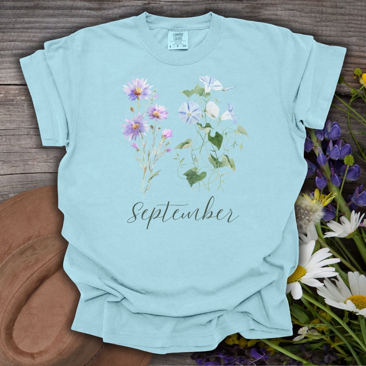September Birth Month Flower T-Shirt — Aster & Morning Glory