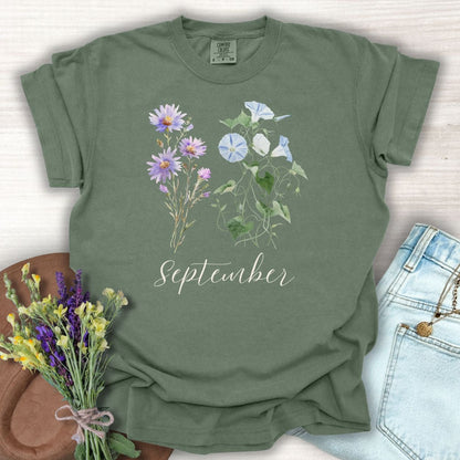 September Birth Month Flower T-Shirt — Aster & Morning Glory
