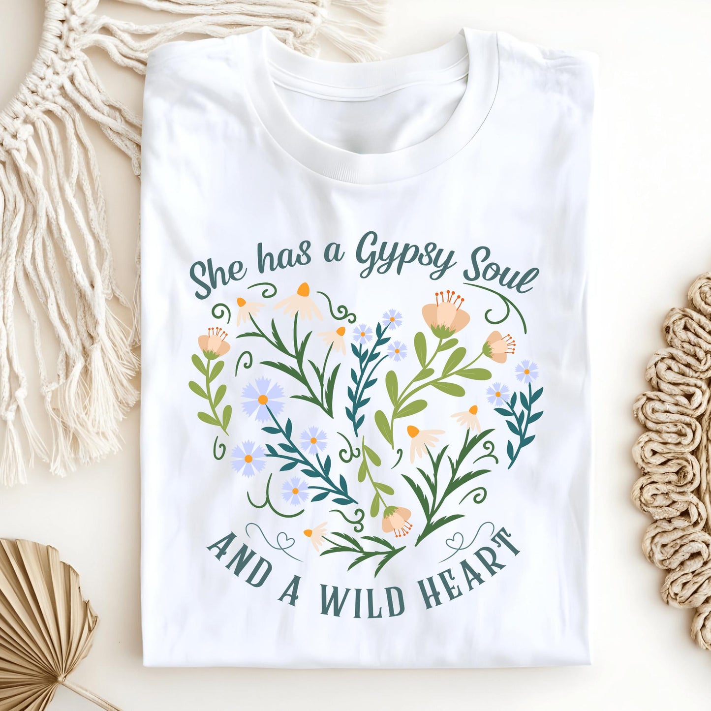 Wild Petal Threads T-Shirt White / S She Has a Gypsy Soul and a Wild Heart T-Shirt