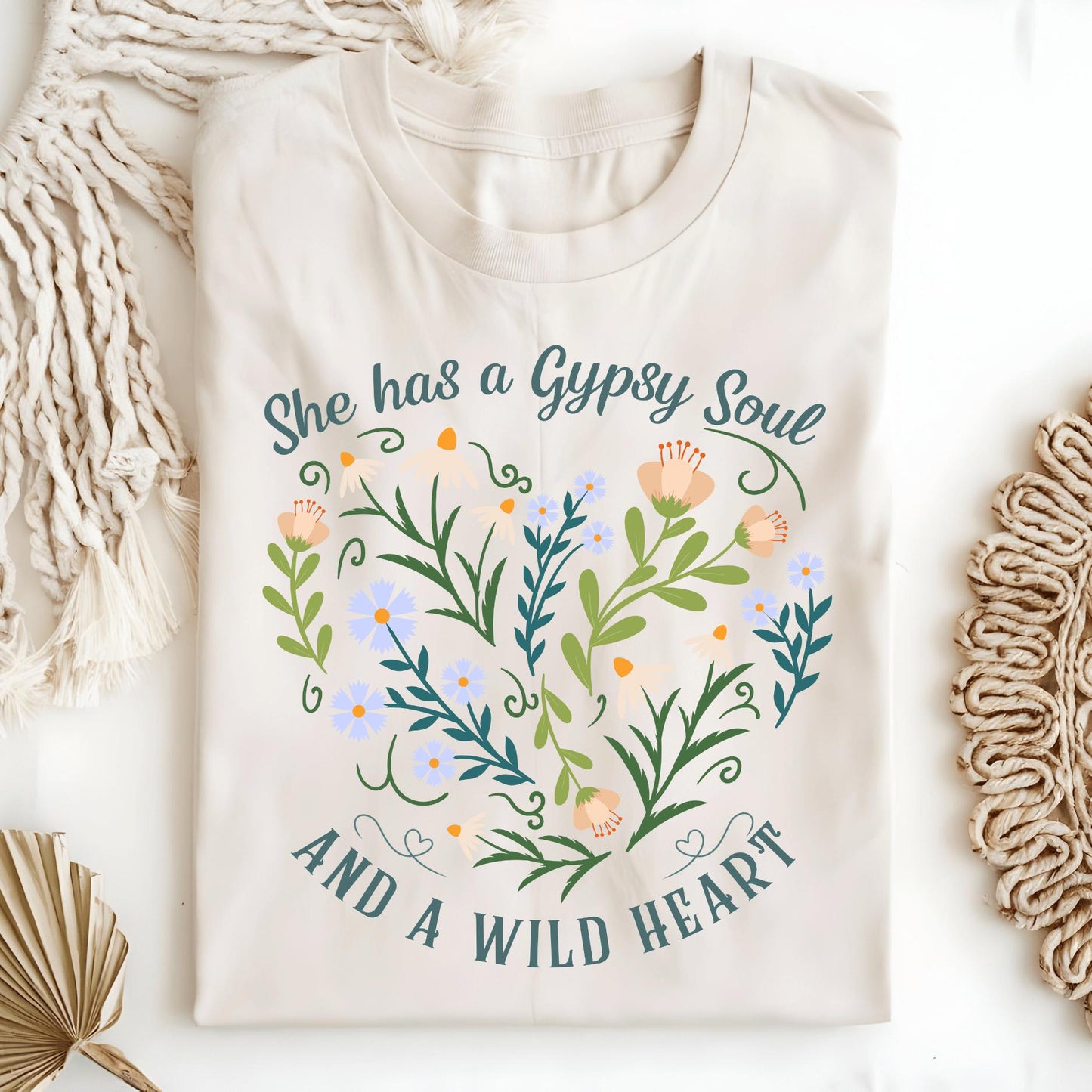 Wild Petal Threads T-Shirt Natural / S She Has a Gypsy Soul and a Wild Heart T-Shirt
