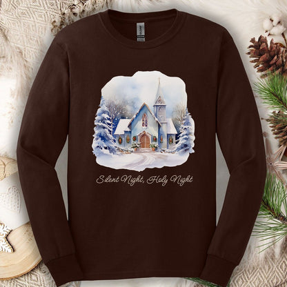 Silent Night Snowy Chapel Long Sleeve Tee