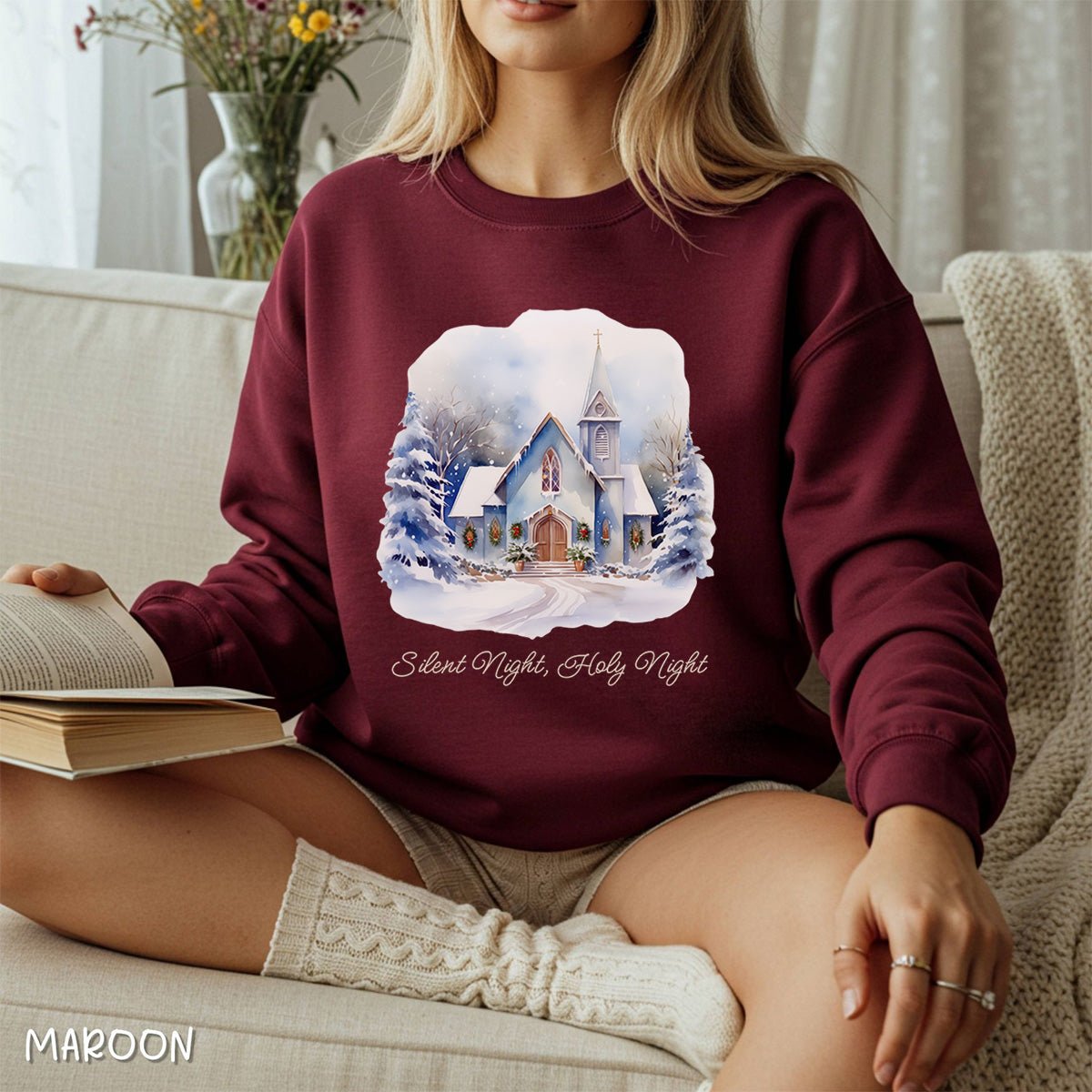 Silent Night Snowy Chapel Sweatshirt