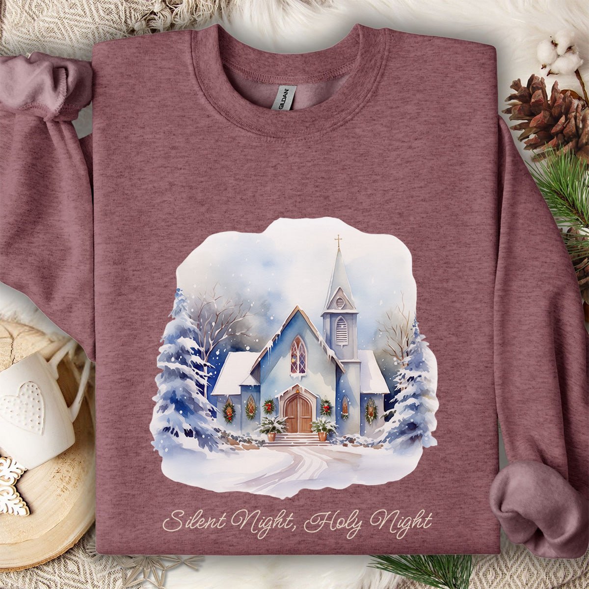 Silent Night Snowy Chapel Sweatshirt