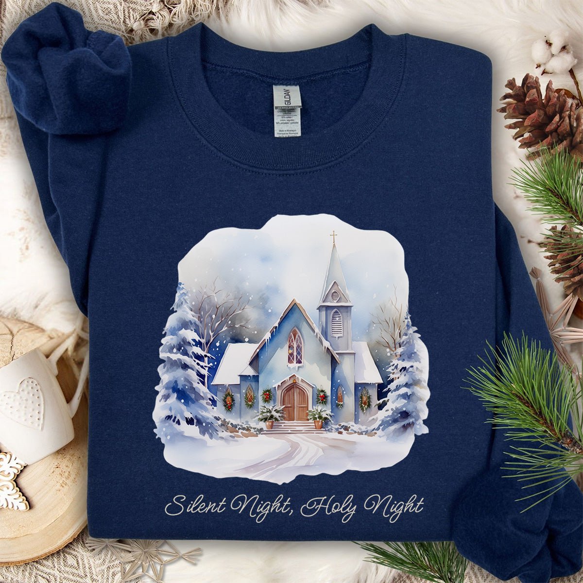 Silent Night Snowy Chapel Sweatshirt