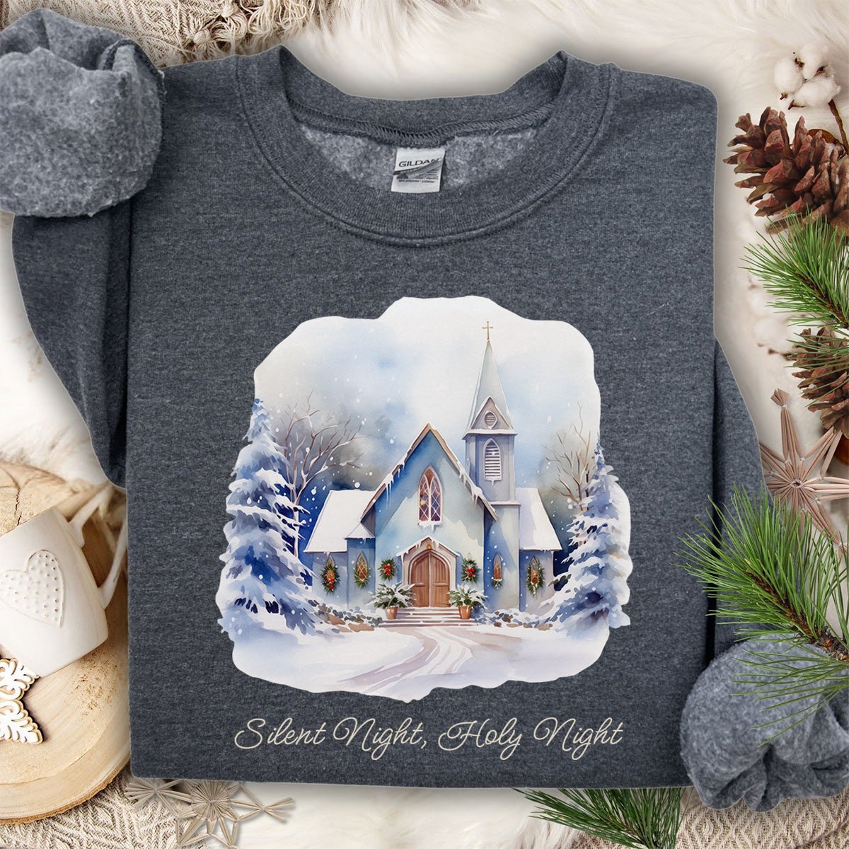 Silent Night Snowy Chapel Sweatshirt