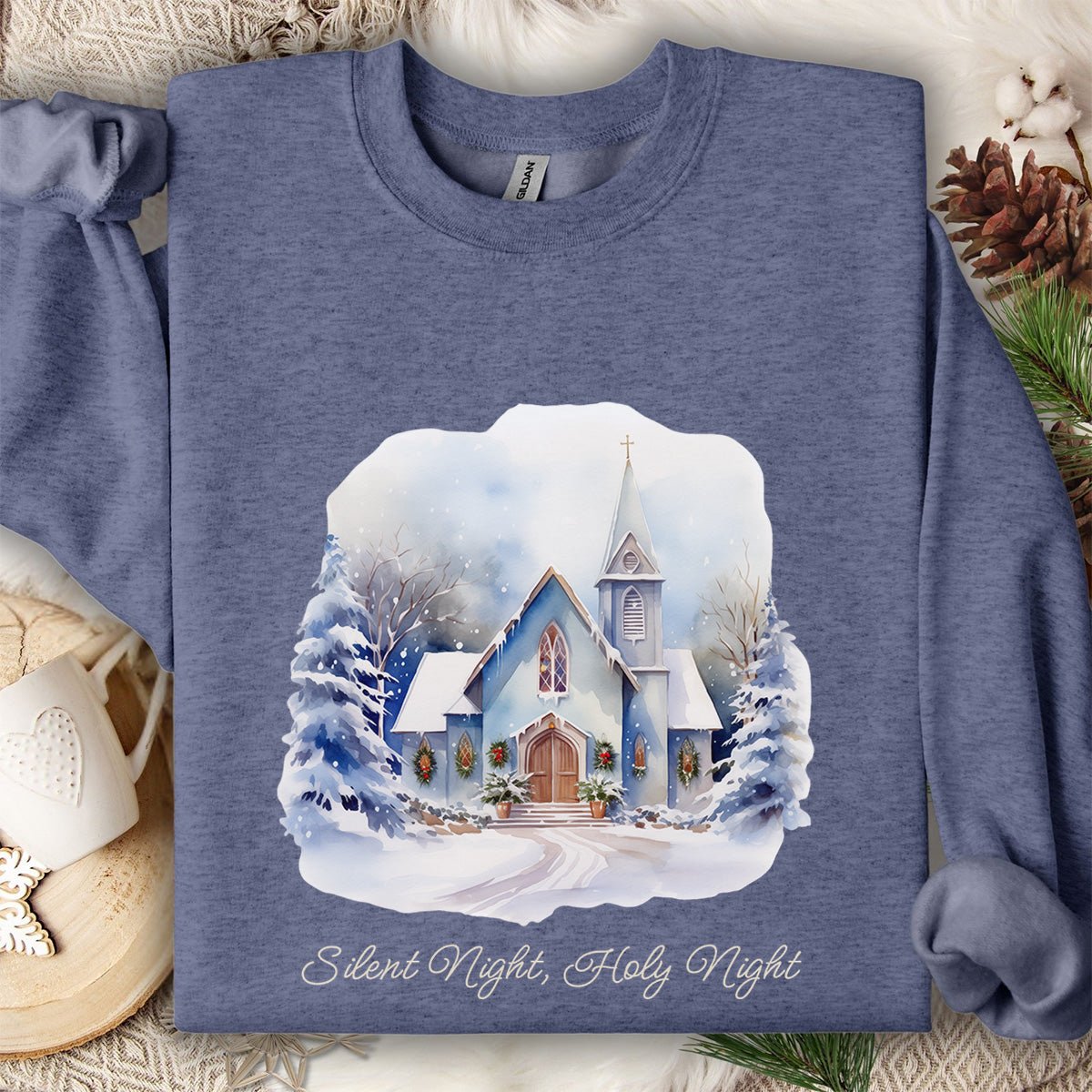 Silent Night Snowy Chapel Sweatshirt