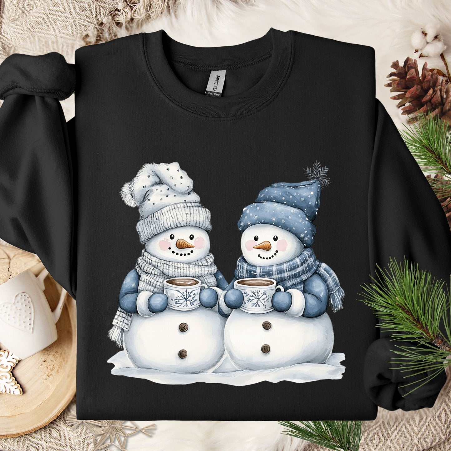 Snow Couple with Hot Chocolate Design