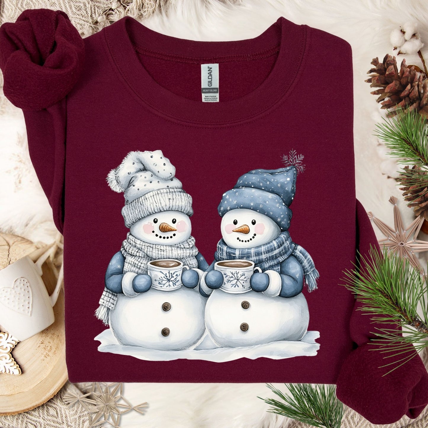 Snow Couple with Hot Chocolate Design