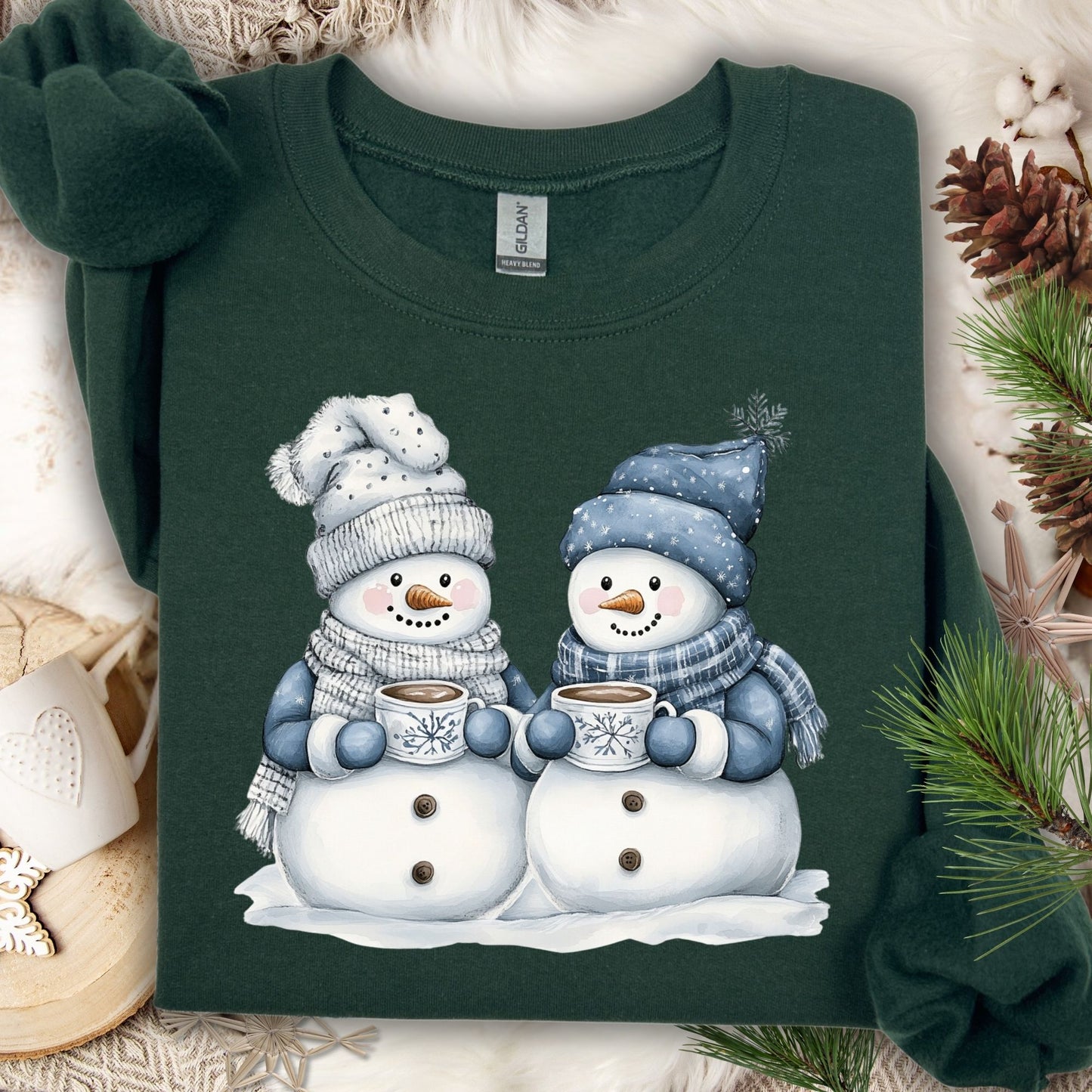 Snow Couple with Hot Chocolate Design